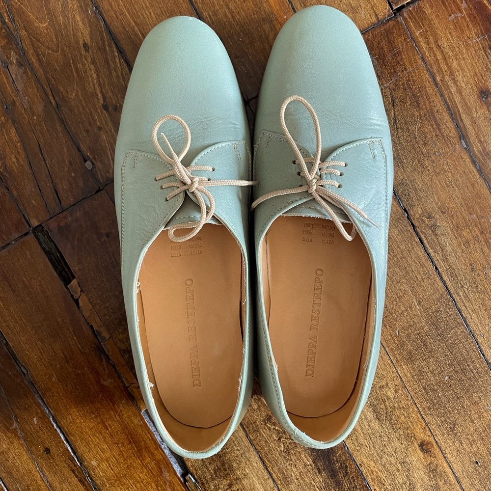 dieppa restrepo Leather Oxford Loafer Laceup Shoes Sage Green